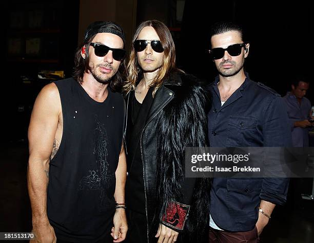 Musicians Tomo Milicevic, Jared Leto and Shannon Leto of Thirty Seconds to Mars attend the iHeartRadio Music Festival at the MGM Grand Garden Arena...