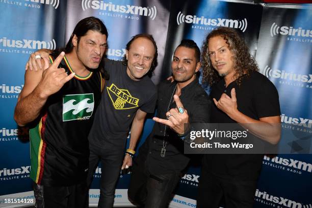 Robert Trujillo, Lars Ulrich, Jose Mangin and Kirk Hammett attend Metallica's private, exclusive concert for SiriusXM listeners at The Apollo Theater...