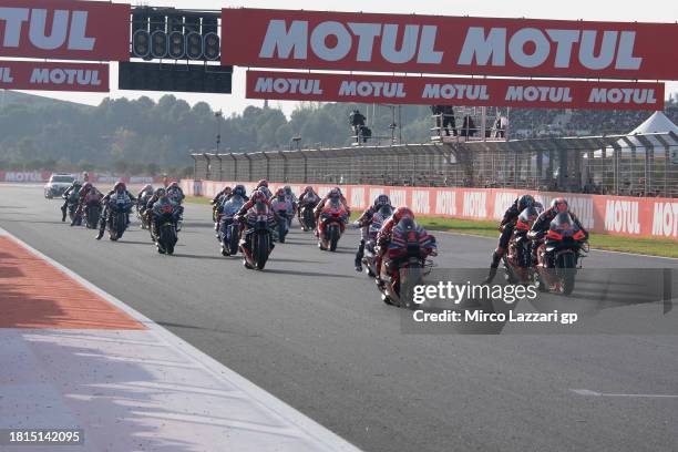 The MotoGP riders start from the grid during the MotoGP race during the MotoGP of Valencia - Race at Ricardo Tormo Circuit on November 26, 2023 in...