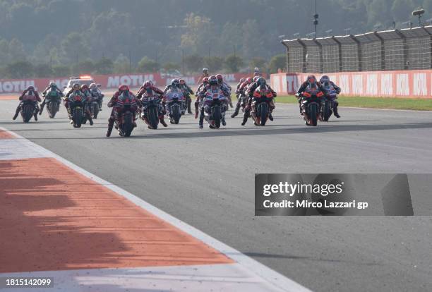 The MotoGP riders start from the grid during the MotoGP race during the MotoGP of Valencia - Race at Ricardo Tormo Circuit on November 26, 2023 in...