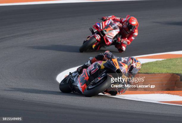 Jack Miller of Australia and Bull KTM Factory Racing leads the field during the MotoGP race during the MotoGP of Valencia - Race at Ricardo Tormo...