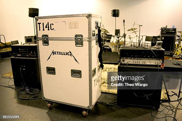 Metallica's tuning room backstage at The Apollo Theater during Metallica's private, exclusive concert for SiriusXM listeners on September 21, 2013 in...