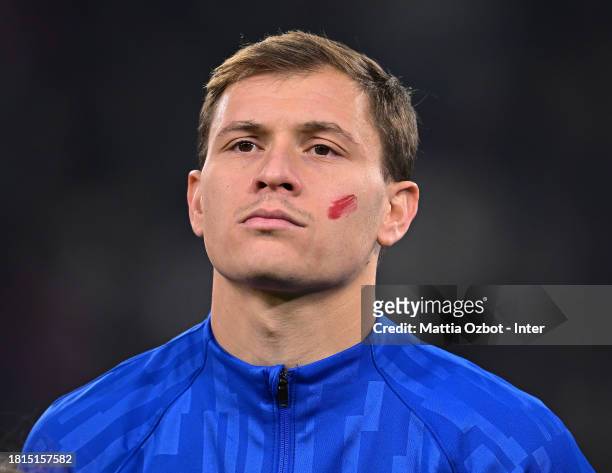 Nicolo Barella of FC Internazionale looks on before the Serie A TIM match between Juventus and FC Internazionale at on November 26, 2023 in Turin,...