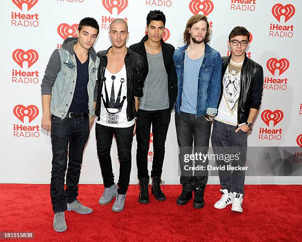 Musicians Tom Parker, Max George, Siva Kaneswaran, Jay McGuiness and Nathan Sykes of The Wanted attend the iHeartRadio Music Festival at the MGM...