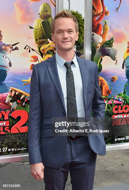 Actor Neil Patrick Harris arrives to the premiere of Columbia Pictures and Sony Pictures Animation's "Cloudy With A Chance of Meatballs 2" at the...