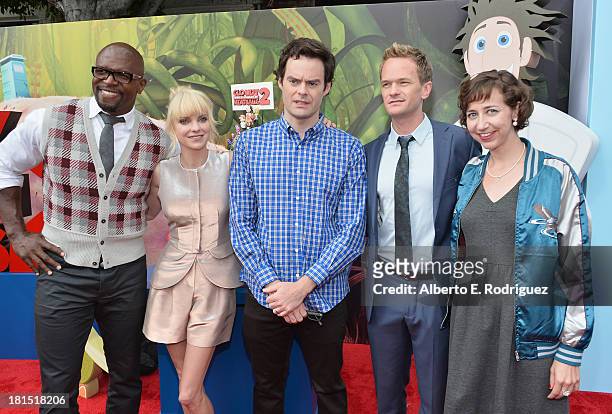 Actors Terry Crews, Anna Faris, Bill Hader, Neil Patrick Harris and Kristen Schaal arrive to the premiere of Columbia Pictures and Sony Pictures...