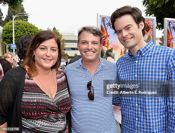 Sony Pictures Animations' Michelle Raimo Kouyate, president of digital production at Sony Pictures Animations' Bob Osher and actor Bill Hader arrive...