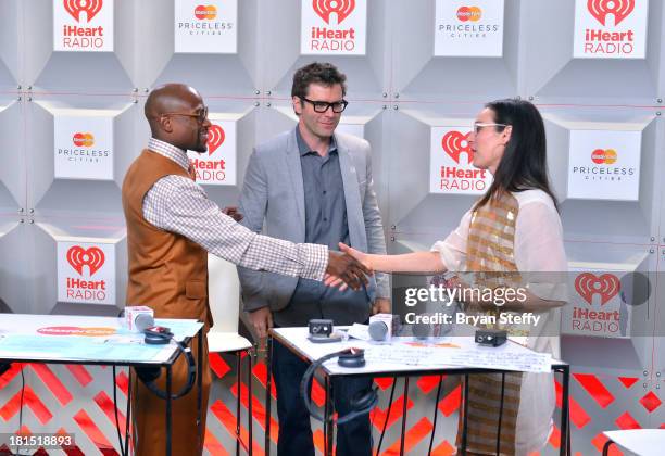 Floyd Mayweather Jr, Bobby Bones and Kennedy attend the iHeartRadio Music Festival at the MGM Grand Garden Arena on September 21, 2013 in Las Vegas,...