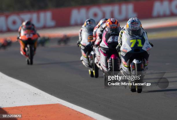 Ayumu Sasaki of Japan and Liqui Moly Husqvarna Intact GP leads the field during the Moto3 race during the MotoGP of Valencia - Race at Ricardo Tormo...