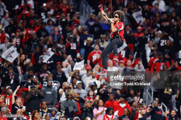 Ludacris performs during the game between the New Orleans Saints and Atlanta Falcons at Mercedes-Benz Stadium on November 26, 2023 in Atlanta,...