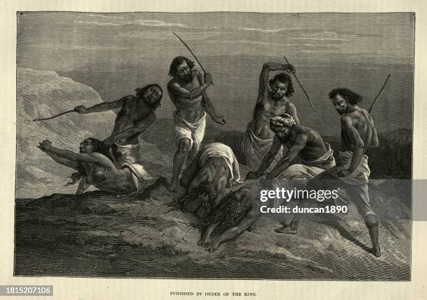 punishment by the order of the emperor of ethiopia, victorian african history 19th century - corporal punishment stock illustrations