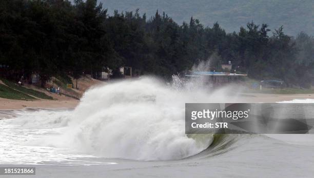 Strong waves hit the coast of Shenzhen in southern China's Guangdong province on September 22 brought on by the approaching Typhoon Usagi. Severe...