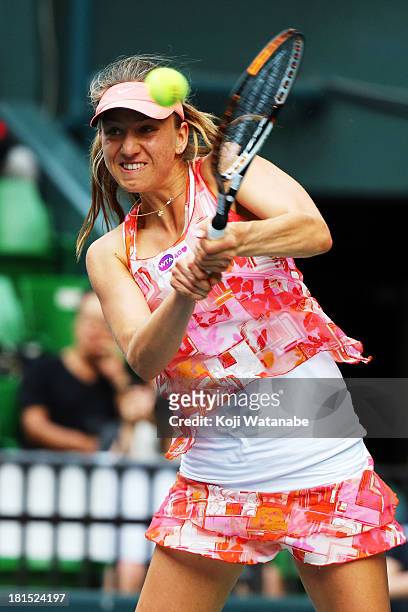 Mona Barthel of Germany in action during her women's singles first round match against Venus Williams of the United States during day one of the...