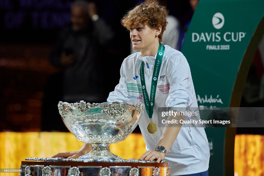 Davis Cpu Jannik Sinner of Italy celebrates with the Davis Cup Trophy after ...