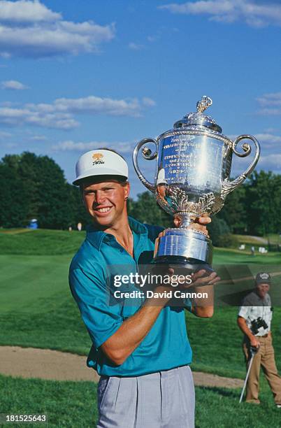 American golfer Bob Tway with the trophy after winning the PGA Championship, at Inverness Club in Toledo, Ohio 11th August 1986. This was Tway's only...