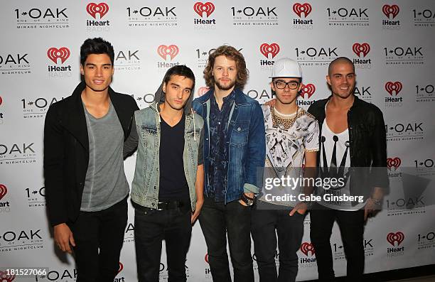 Siva Kaneswaran, Tom Parker, Jay McGuiness, Nathan Sykes and Max George of The Wanted arrive at 1 OAK Nightclub at The Mirage Hotel & Casino on...
