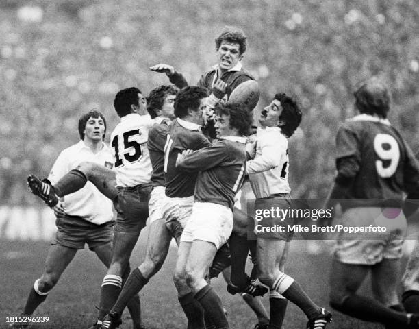 Fergus Slattery of Ireland rises highest during the Five Nations Championship match between Ireland and France at Lansdowne Road on February 19, 1983...