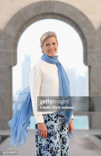 Sophie, Countess of Wessex poses for a portrait in the courtyard of the Museum of Islamic Art on day 1 of her visit to Qatar with the Charity ORBIS...