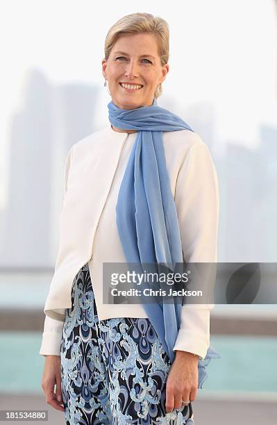 Sophie, Countess of Wessex poses for a portrait in the courtyard of the Museum of Islamic Art on day 1 of her visit to Qatar with the Charity ORBIS...