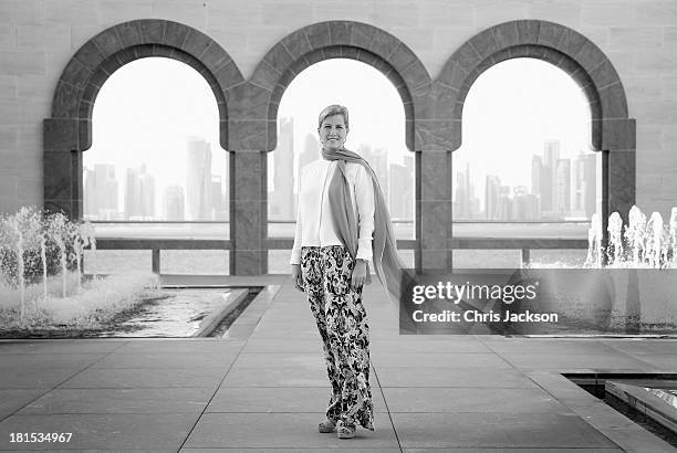 Sophie, Countess of Wessex poses for a portrait in the courtyard of the Museum of Islamic Art on day 1 of her visit to Qatar with the Charity ORBIS...