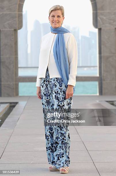 Sophie, Countess of Wessex poses for a portrait in the courtyard of the Museum of Islamic Art on day 1 of her visit to Qatar with the Charity ORBIS...