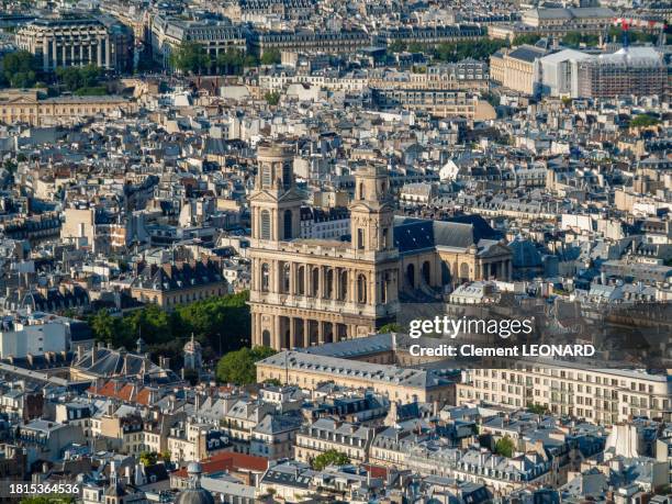 aerial view of the saint sulpice church (église saint sulpice) and the surrounding district, paris, ile-de-france (ile de france), central france. - tour montparnasse stock pictures, royalty-free photos & images