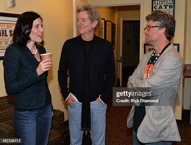 Singer/Songwriter Shannon McNally, Jed Hilly executive director AMA and Rodney Crowell backstage at the Country Music Hall of Fame and Museum during...