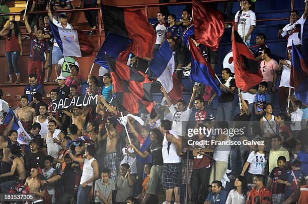 Fans of Atlante support their team during a match between Atlante and Pumas UNAM as part of the Apertura 2013 Liga MX at Olympic Stadium Andres...