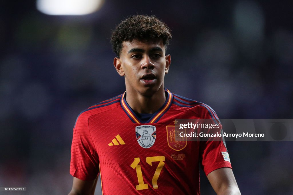 Lamine Yamal of Spain in action during the UEFA EURO 2024 European