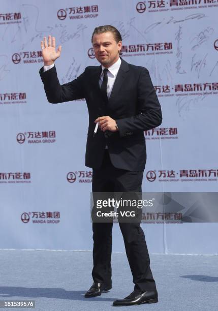 Actor Leonardo DiCaprio attends a launching ceremony for the Qingdao Oriental Movie Metropolis on September 22, 2013 in Qingdao, China.