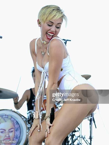 Miley Cyrus performs onstage during the iHeartRadio Music Festival at the MGM Grand Garden Arena on September 21, 2013 in Las Vegas, Nevada.