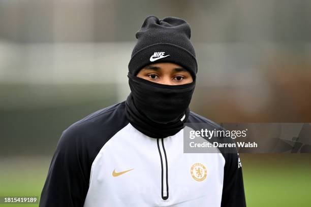 Christopher Nkunku of Chelsea during a training session at Chelsea Training Ground on December 1, 2023 in Cobham, England.