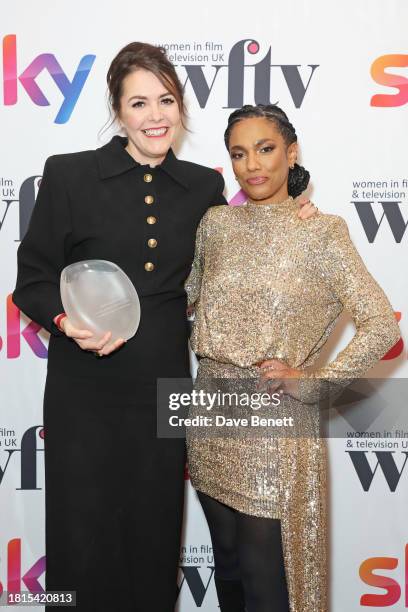 Aoife McArdle, winner of The BBC Studios Director Award, and Freema Agyeman attend the Women in Film & Television Awards 2023 at London Hilton Park...