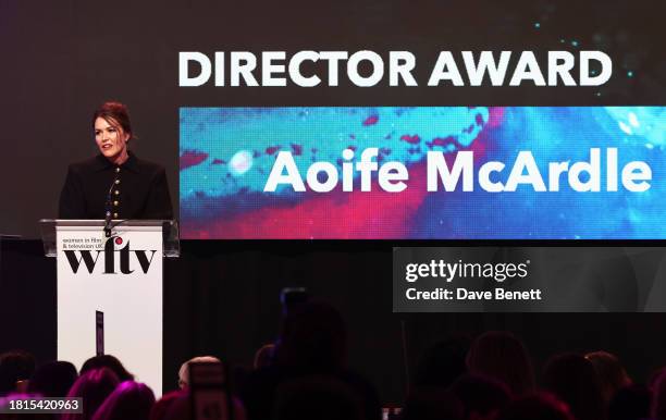 Aoife McArdle accepts The BBC Studios Director Award at the Women in Film & Television Awards 2023 at London Hilton Park Lane on December 1, 2023 in...
