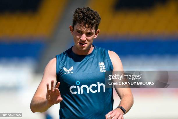 John Turner of England takes part in a training session two days ahead of the 1st ODI between West Indies and England at Vivian Richards Cricket...