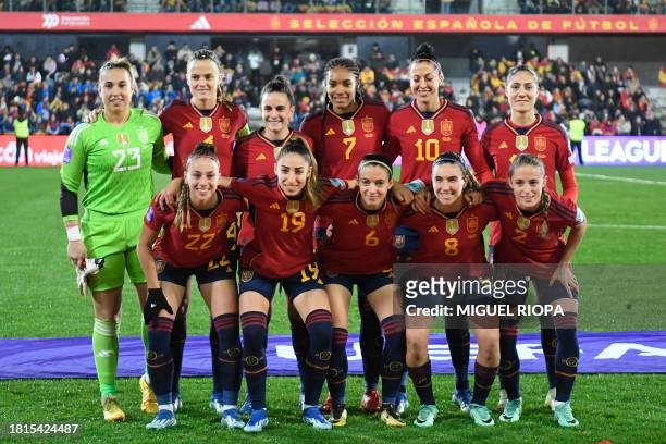 Spain's goalkeeper Catalina Coll, Spain's defender Irene Paredes, Spain's midfielder Teresa Abelleira, Spain's forward Salma Paralluelo, Spain's...