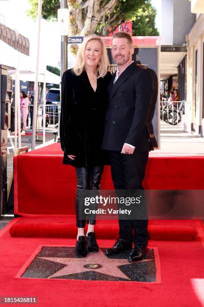 Catherine O'Hara and Macaulay Culkin at the star ceremony where Macaulay Culkin is honored with a star on the Hollywood Walk of Fame on December 1,...