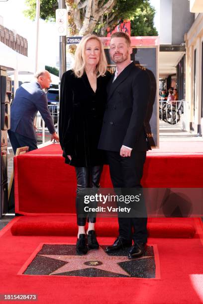 Catherine O'Hara and Macaulay Culkin at the star ceremony where he is honored with a star on the Hollywood Walk of Fame on December 1, 2023 in Los...