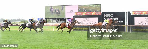 Ruling ridden by John Allen wins the Whispering Angel Handicap at Caulfield Racecourse on December 02, 2023 in Caulfield, Australia.