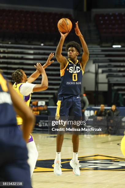 Taylor Hendricks of the Salt Lake City Stars three point basket during the game against the South Bay Lakers at the Maverick Center on December 01,...