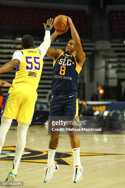 Brice Sensabaugh of the Salt Lake City Stars three point basket during the game against the South Bay Lakers at the Maverick Center on December 01,...