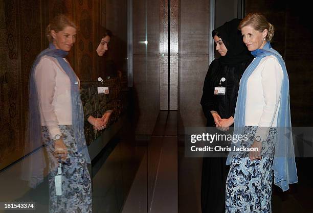 Sophie, Countess of Wessex visits the Islamic Museum of Arts on day 1 of her visit to Qatar with the Charity ORBIS on September 22, 2013 in Doha,...