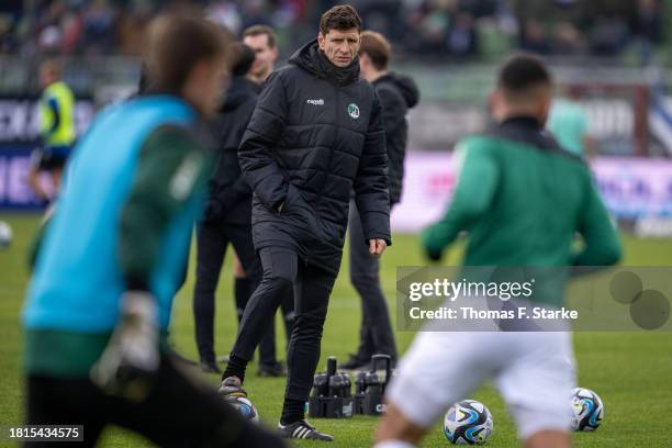 Assistant coach Bastian Reinhardt of Luebeck looks on during the 3. Liga match between VfB Lübeck and Arminia Bielefeld at Stadion an der Lohmuehle...