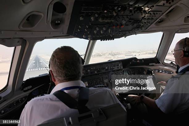 Voluteer pilot Gary Dyson helps land the ORBIS Flying Eye Hospital at Doha International Airport on Day 1 of Sophie, Countess of Wessex trip to Qatar...