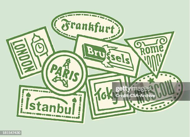 travel stickers - luggage sticker stock illustrations