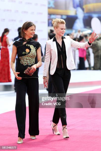 Actress Nicole Kidman and Antonia Kidman attend a launching ceremony for the Qingdao Oriental Movie Metropolis on September 22, 2013 in Qingdao,...