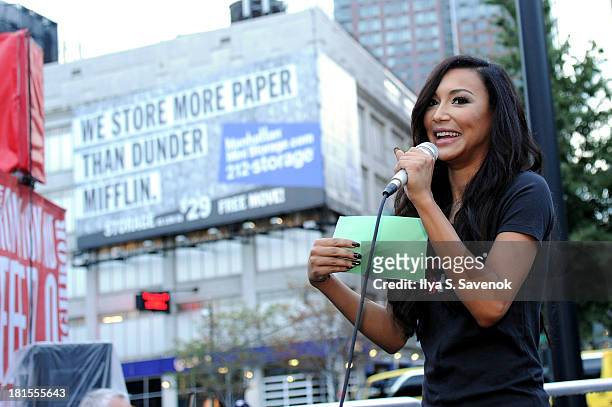 Actress Naya Rivera speaks during the Women's Health Magazine RUN10 FEED10 NYC 10K Race Event at Pier 84 on September 22, 2013 in New York City.