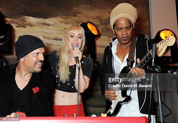 Natasha Bedingfield and Carlinhos Brown celebrate 'Peace One Day' at the Peace One Day concert after party held at the Hilton on September 21, 2013...