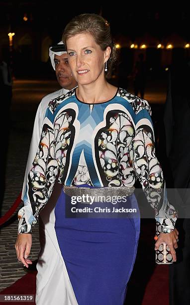 Sophie, Countess of Wessex arrives for a Charity Gala Dinner at Katara Hall on day 1 of her visit to Qatar with the Charity ORBIS on September 22,...