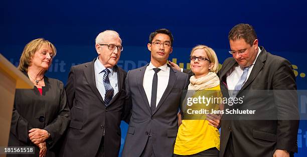 German Justice Minister Sabine Leutheusser-Schnarrenberger, German Free Democrats lead candidate Rainer Bruederle, Philipp Roesler, Chairman of the...